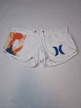 Hurley White Women's Swim Shorts with Sunset Print